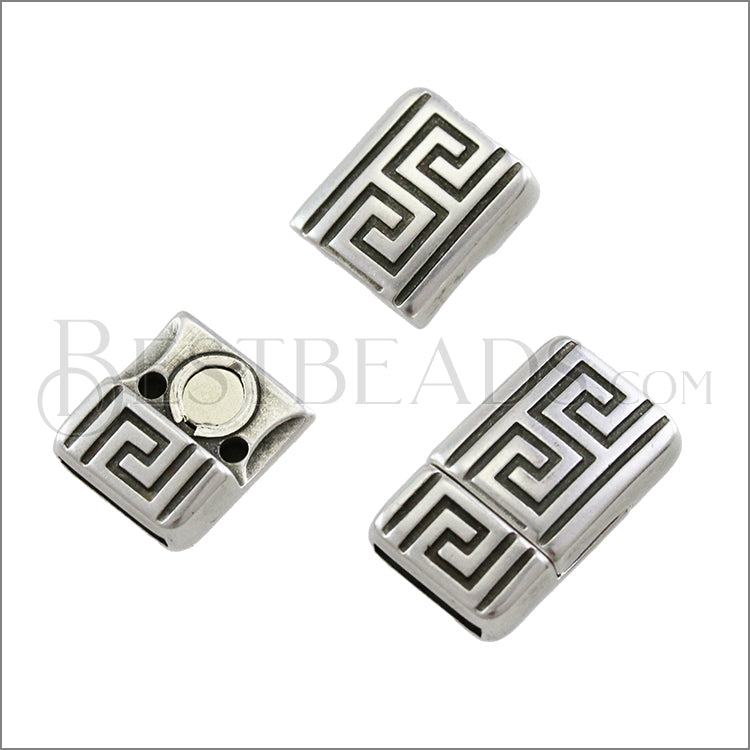 10mm flat BOLD MEANDER magnetic clasp ANT SILVER - 10 clasps
