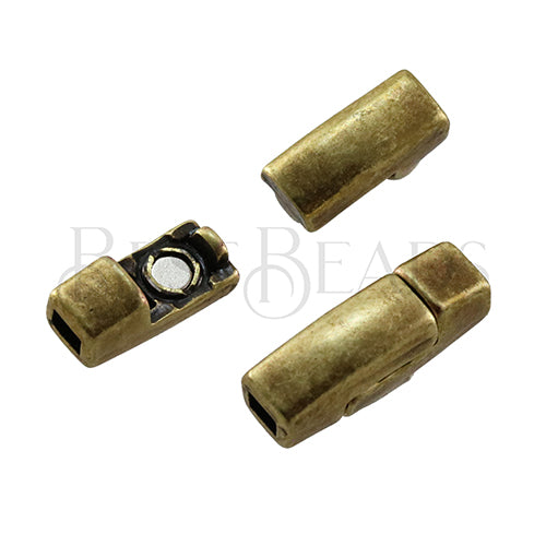 3mm flat ROUNDED magnetic clasp ANT BRASS - 5 clasps