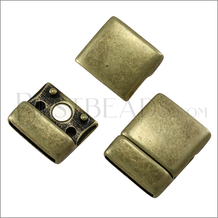 15mm flat ROUNDED magnetic clasp ANT BRASS - 5 clasps
