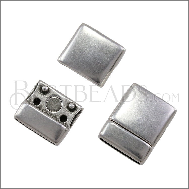 15mm flat ROUNDED magnetic clasp ANT SILVER - 5 clasps