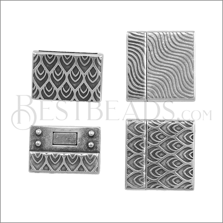 20mm Flat PEACOCK magnetic clasp ANT SILVER - 5 pcs