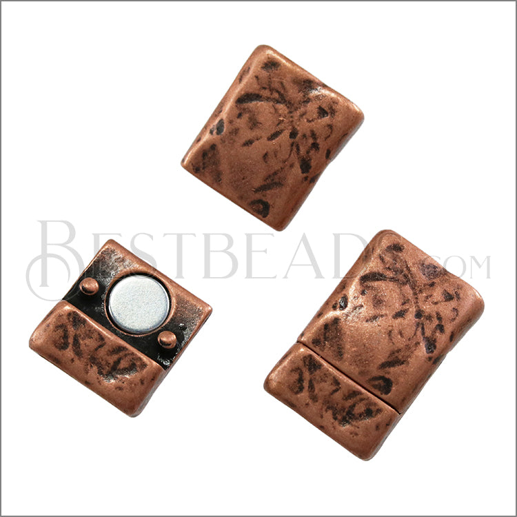 10mm flat TEXTURED magnetic clasp ANT COPPER - 10 pcs