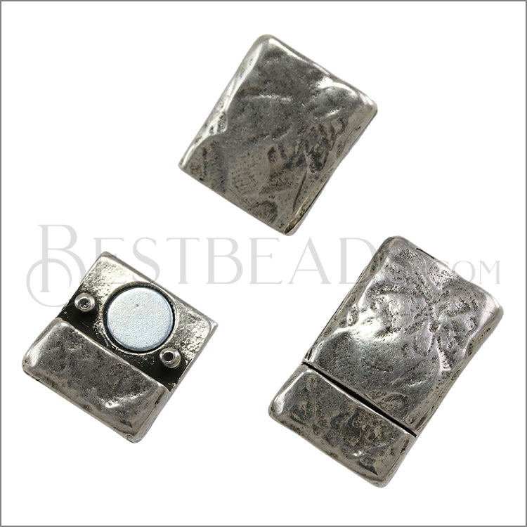 10mm flat TEXTURED magnetic clasp ANT SILVER - 10 pcs