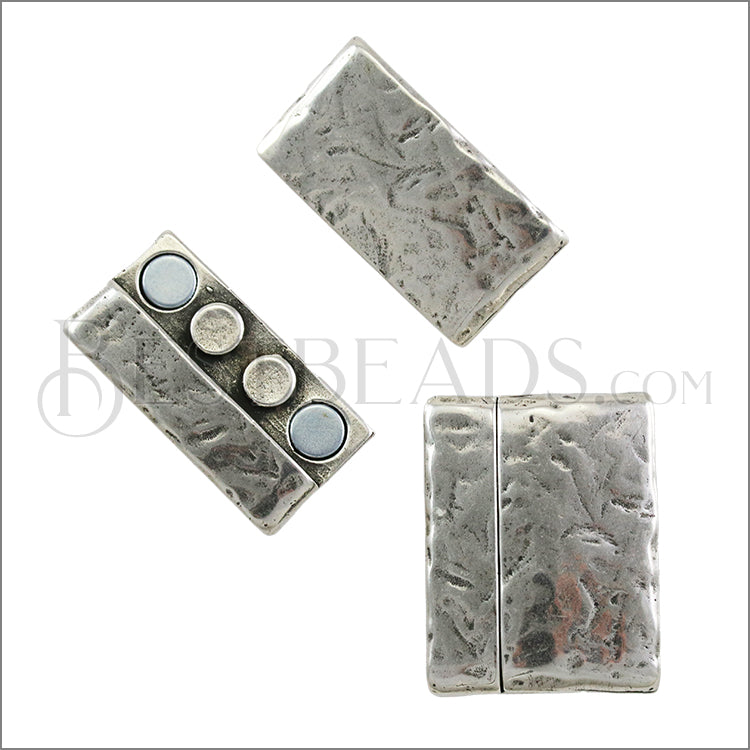 30mm flat TEXTURED magnetic clasp ANT SILVER - 5 pcs