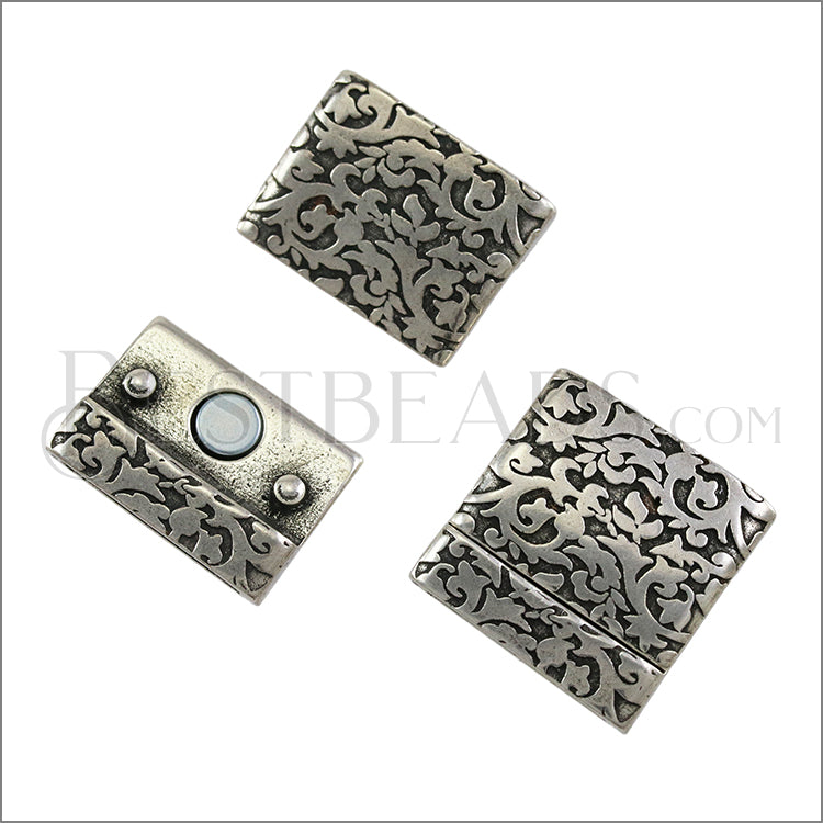 20mm flat DAMASK magnetic clasp ANT SILVER - 5 pcs