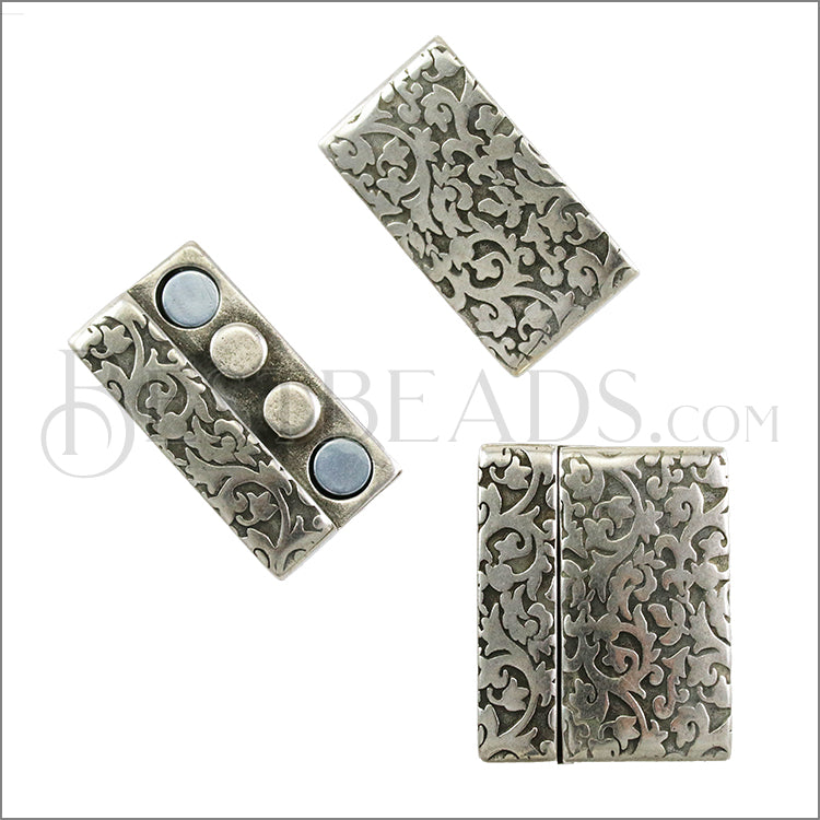 30mm flat PAISLEY FLORAL magnetic clasp ANT SILVER - 5 pcs