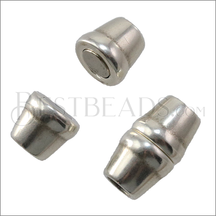 4mm round BANDED ELLIPSE magnetic clasp ANT SILVER - 5 pcs