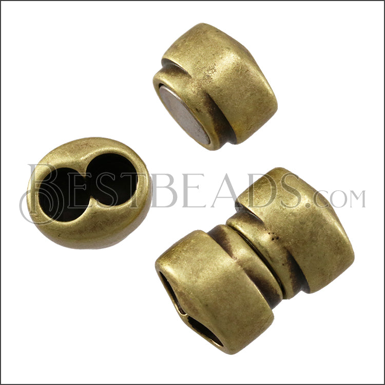 5mm round DOUBLE magnetic clasp ANT BRASS - 5 clasps