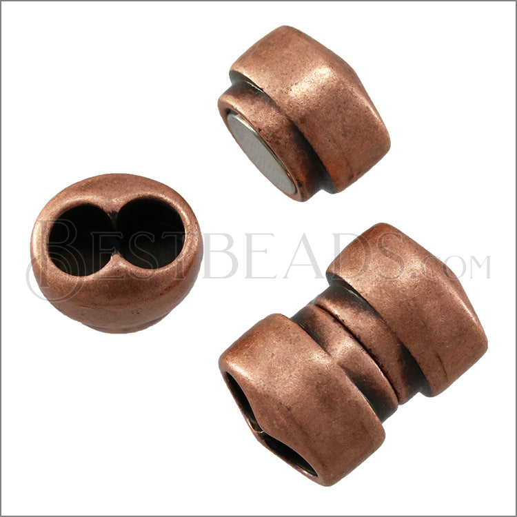 5mm round DOUBLE magnetic clasp ANT COPPER - 5 clasps