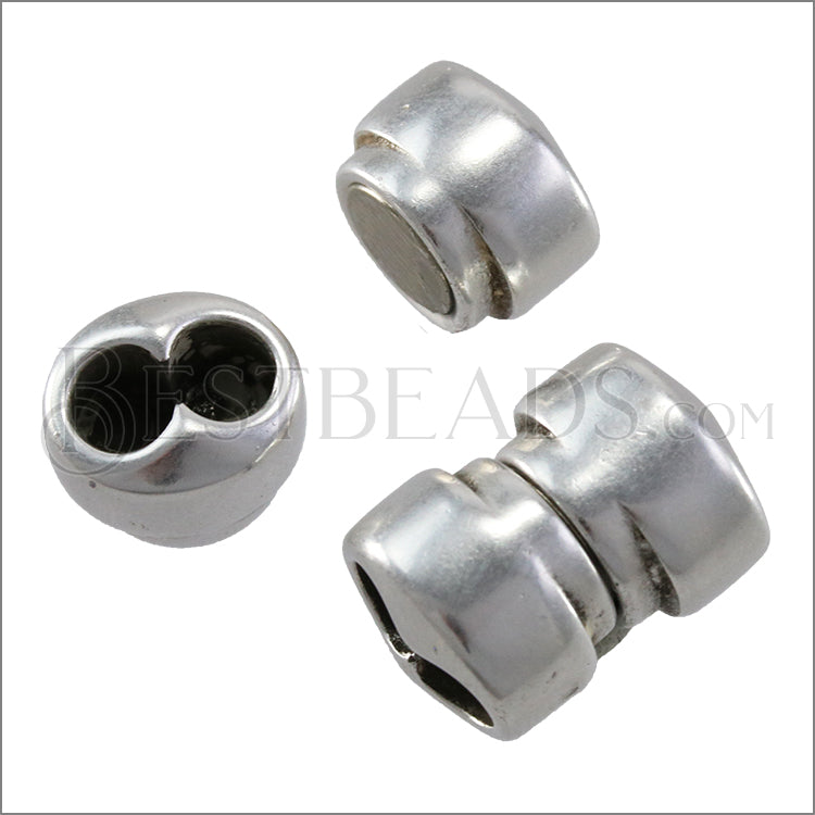 5mm round DOUBLE magnetic clasp ANT SILVER - 5 clasps