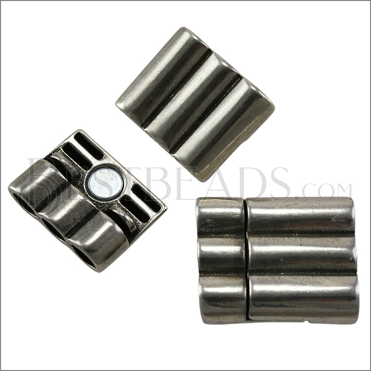 5mm round TRIPLE magnetic clasp ANT SILVER - 5 clasps