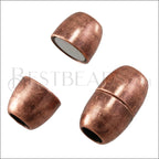 5mm round SMOOTH BARREL magnetic clasp ANT COPPER - 5 clasps