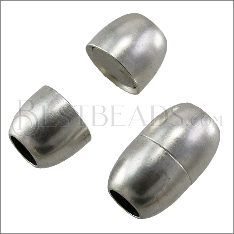 5mm round SMOOTH BARREL magnetic clasp ANT SILVER - 5 clasps