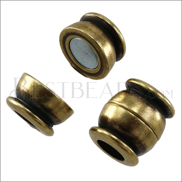 5mm round SMALL BARREL magnetic clasp ANT BRASS - 5 clasps
