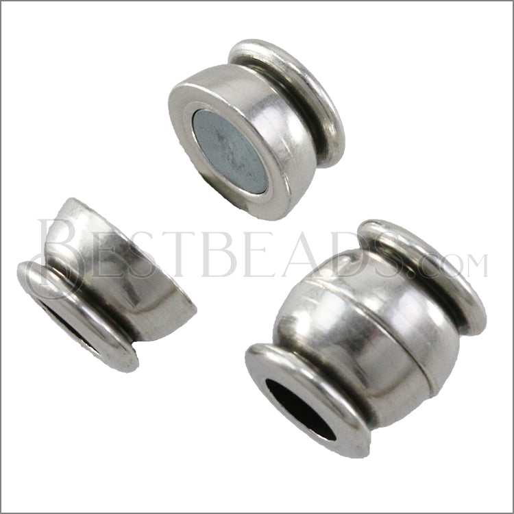 5mm round SMALL BARREL magnetic clasp ANT SILVER - 5 clasps