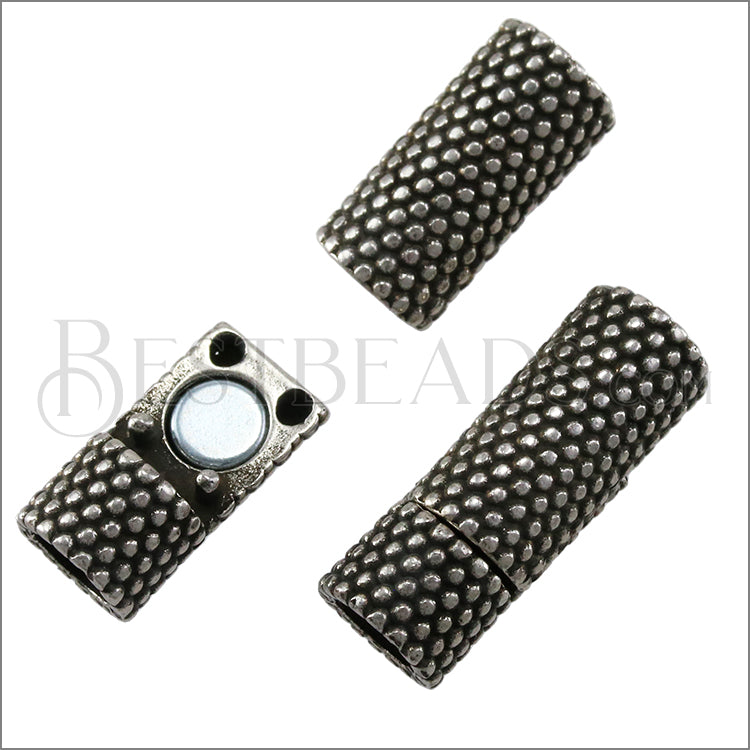 5mm round SMALL DOTS TUBE magnetic clasp ANT SILVER - 5 clasps