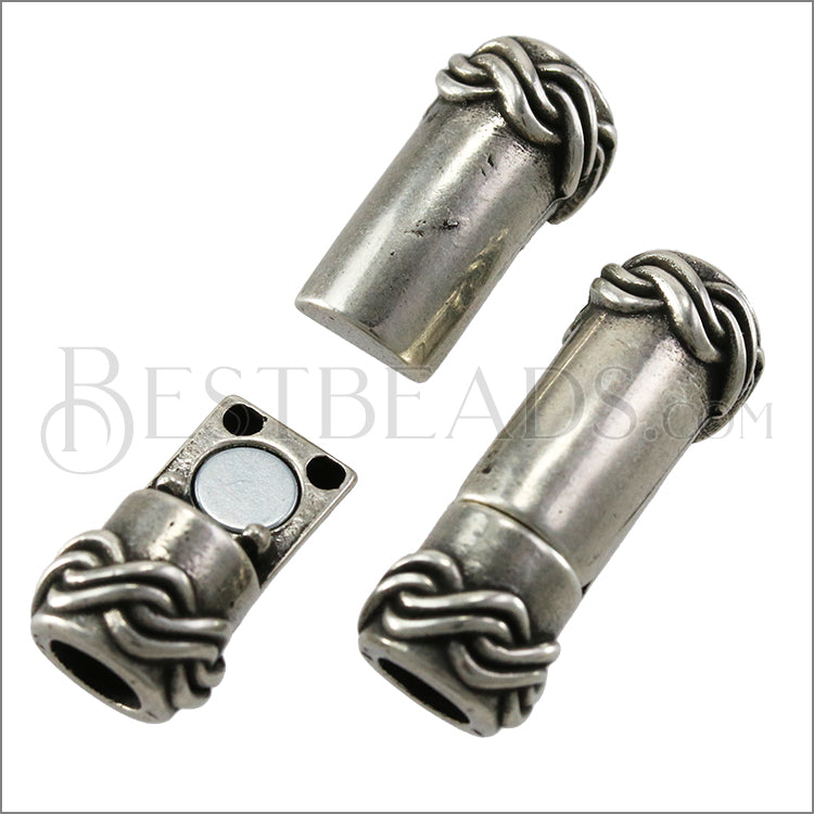 5mm round SIMPLE CELTIC magnetic clasp ANT SILVER - 5 pcs
