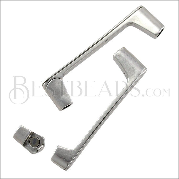 5mm round FLAT BAR magnetic cuff ANT SILVER - 5 pcs