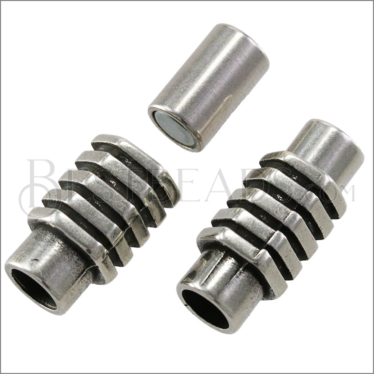 5mm round NUT + BOLT magnetic clasp ANT SILVER - 5 pcs