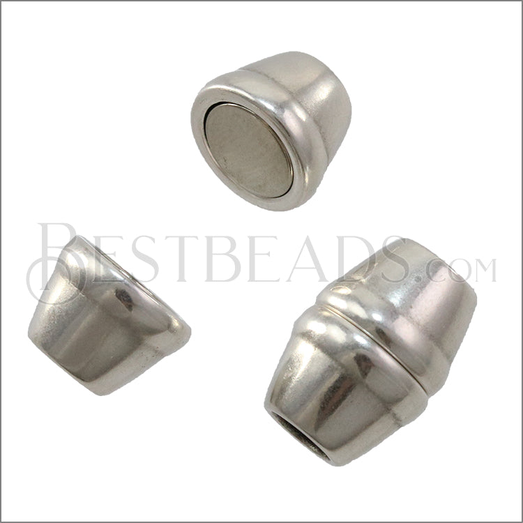 5mm round BANDED ELLIPSE magnetic clasp ANT SILVER - 5 pcs
