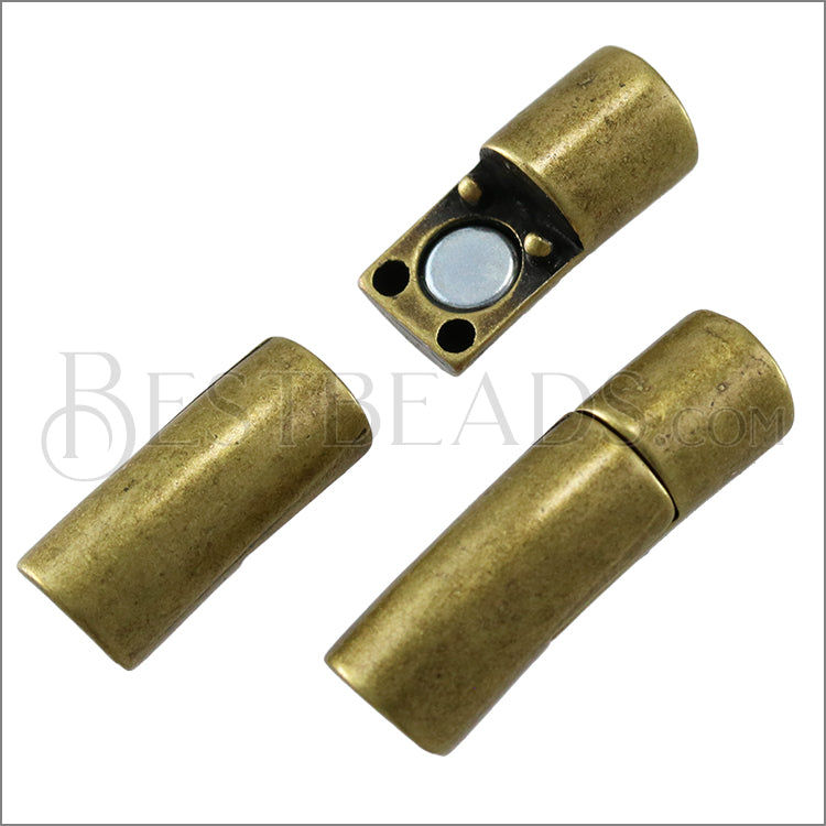 5mm round CURVED TUBE magnetic clasp ANT BRASS - 10 clasps