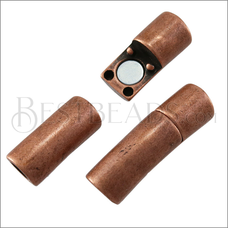 5mm round CURVED TUBE magnetic clasp ANT COPPER - 10 clasps