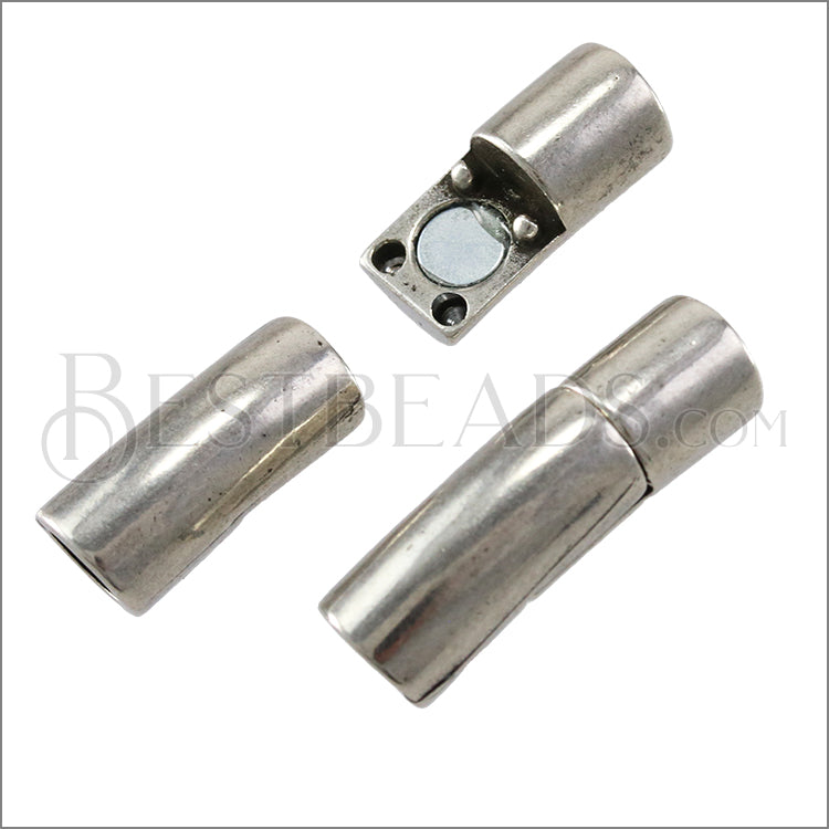 5mm round CURVED TUBE magnetic clasp ANT SILVER - 10 clasps