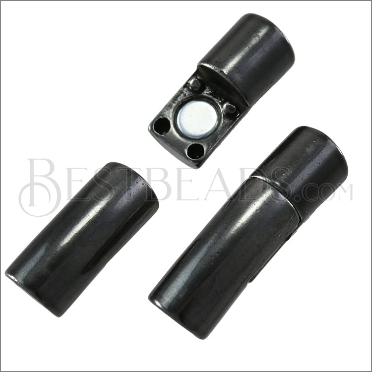 5mm round CURVED TUBE magnetic clasp GUN METAL - 5 clasps