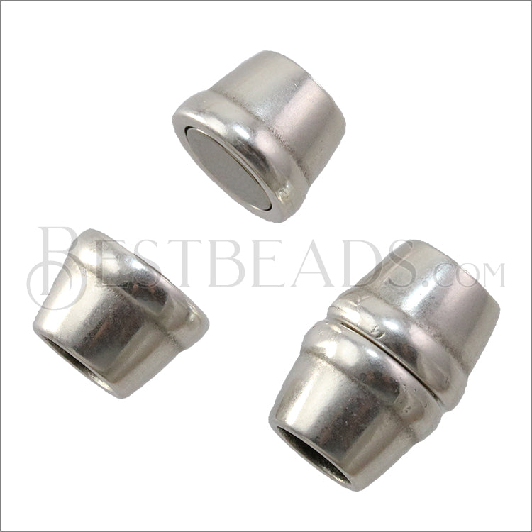 6mm round BANDED ELLIPSE magnetic clasp ANT SILVER - 5 pcs