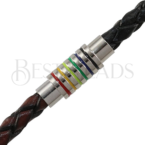 6mm round RAINBOW magnetic clasp SILVER - 5 pcs