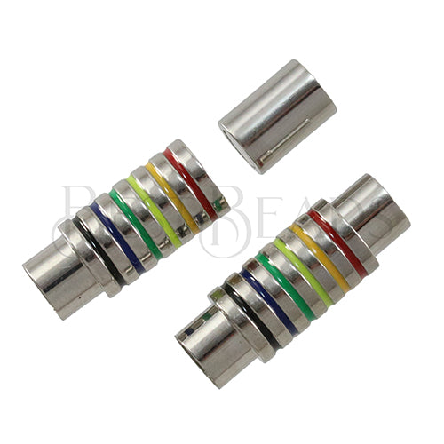 6mm round RAINBOW magnetic clasp SILVER - 5 pcs
