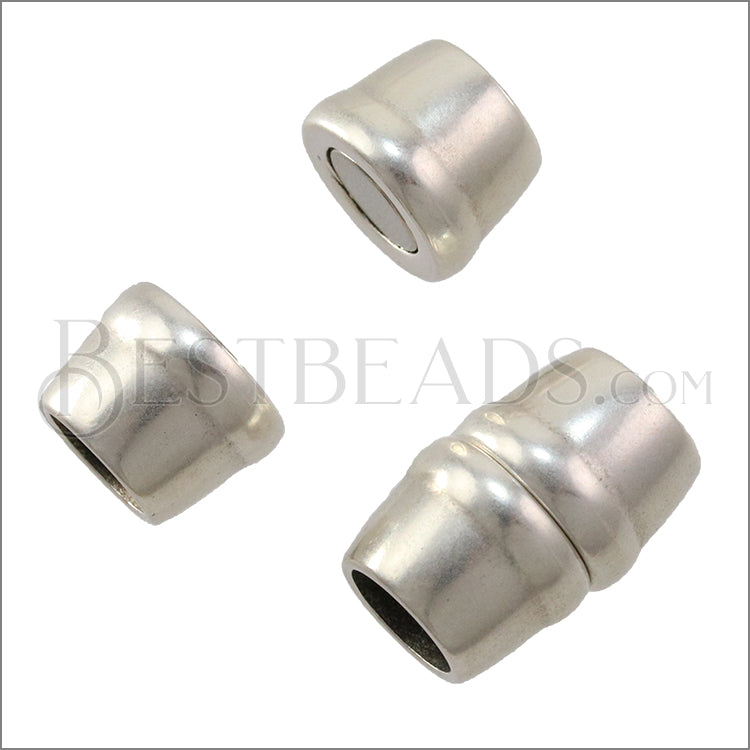 10mm round BANDED ELLIPSE magnetic clasp ANT SILVER - 5 pcs