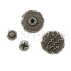 Flat leather RIVET BUTTON w/ MUSICAL NOTES set ANT SILVER - 10 sets