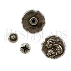 Flat leather RIVET BUTTON w/ NATIVE AMERICAN set ANT SILVER - 10 sets