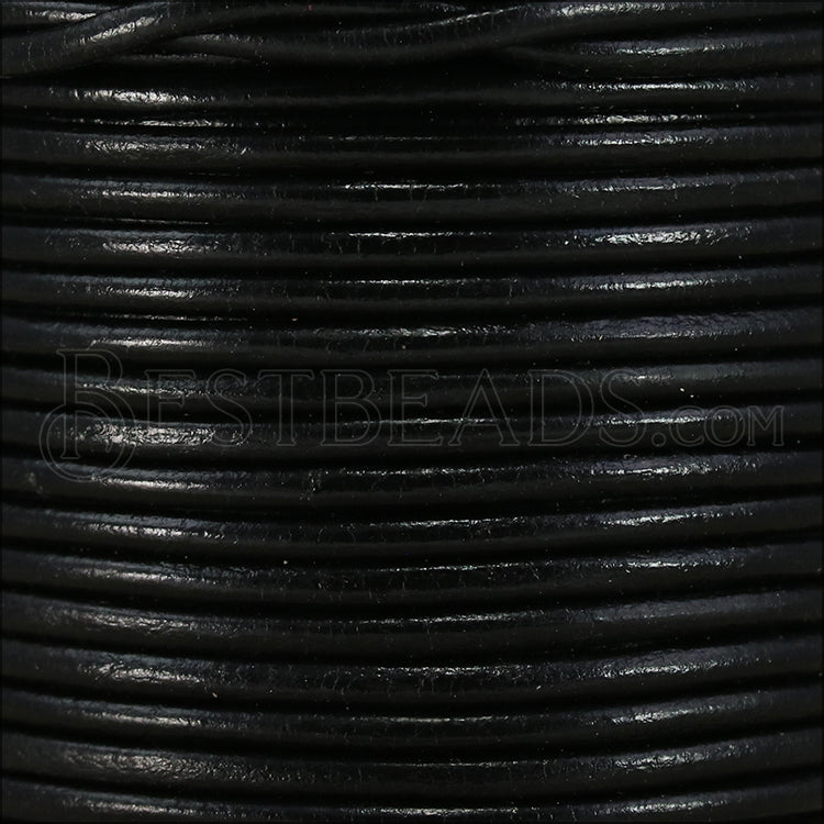 2mm round Indian leather - black - 25m SPOOL