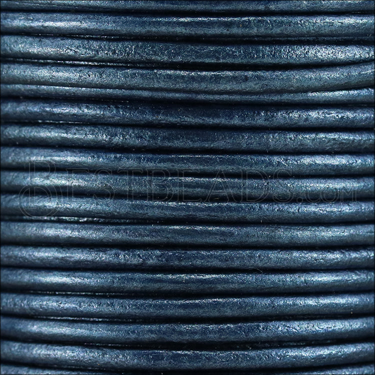 1.5mm round Indian leather - blue METALLIC - 25m SPOOL