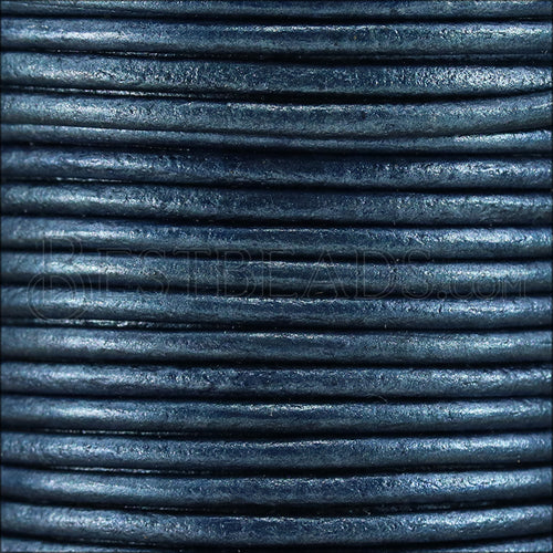 1.5mm round Indian leather - blue METALLIC - 25m SPOOL