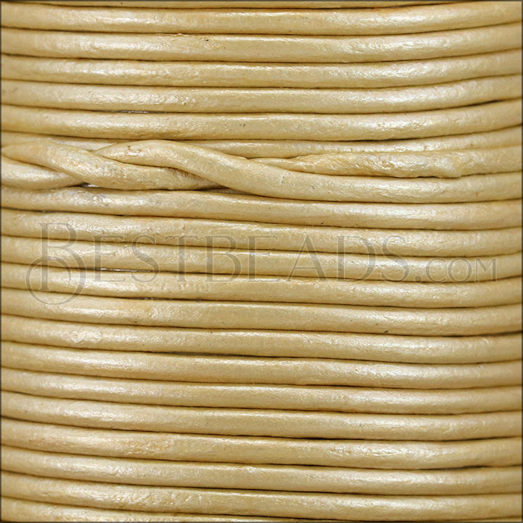 1.5mm round Indian leather - cream METALLIC - 25m SPOOL