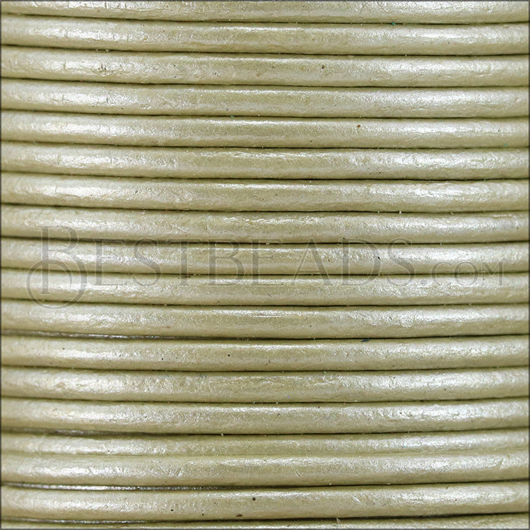 1mm round Indian leather - pale cream METALLIC - 25m SPOOL
