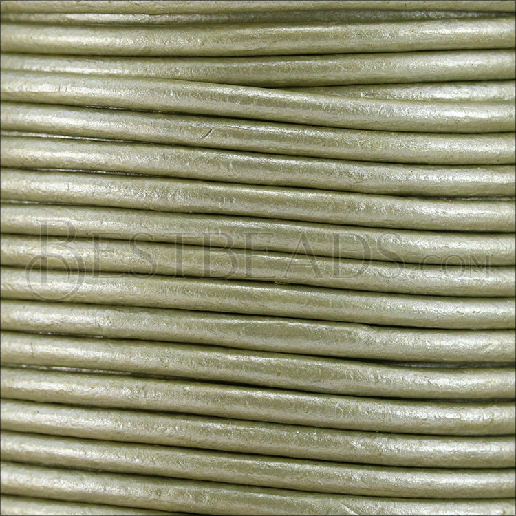 2mm round Indian leather - vintage pearl METALLIC - 25m SPOOL