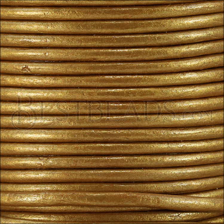 2mm round Indian leather - lt old gold METALLIC - 25m SPOOL