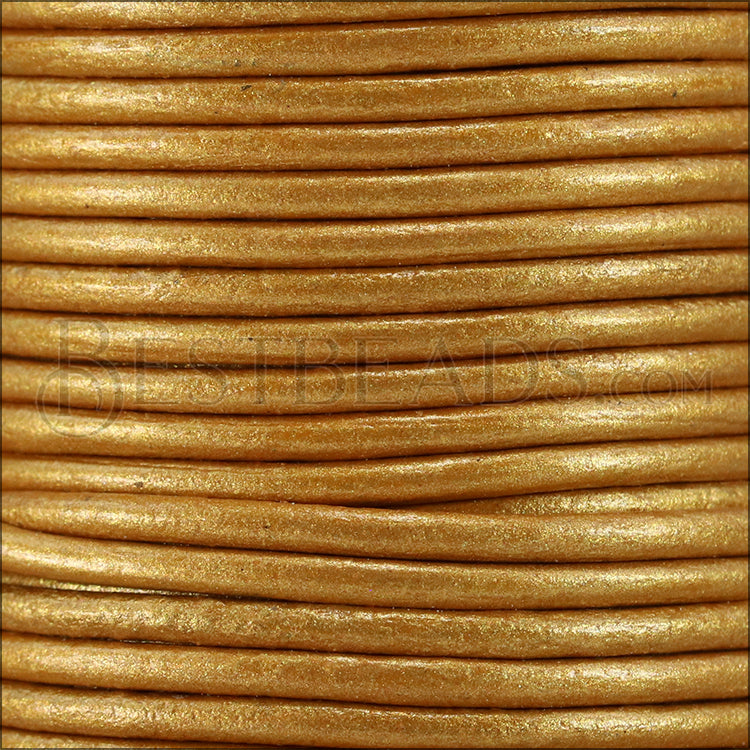 1.5mm round Indian leather - old gold METALLIC - 25m SPOOL