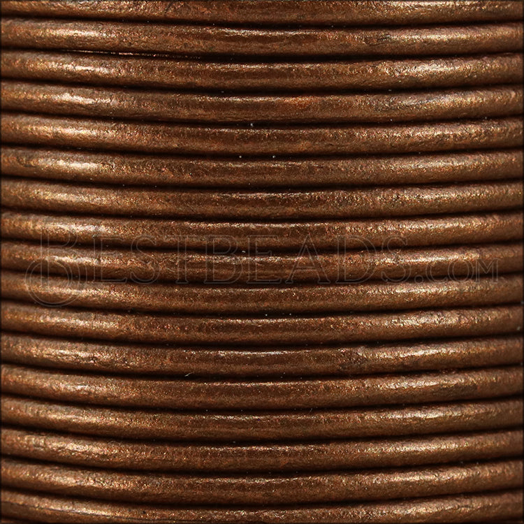 1.5mm round Indian leather - dark COPPER METALLIC - 25m SPOOL