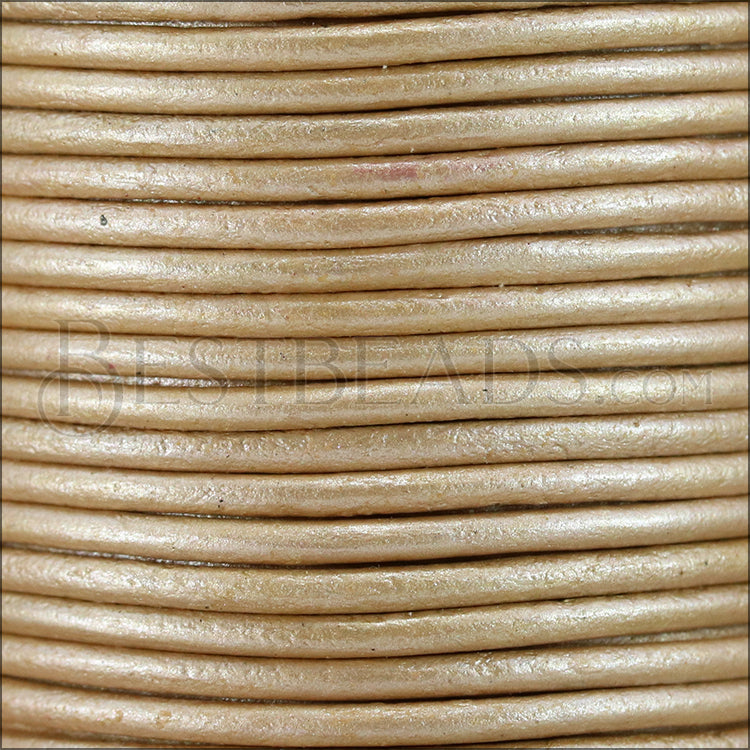 2mm round Indian leather - lt salmon METALLIC - 25m SPOOL