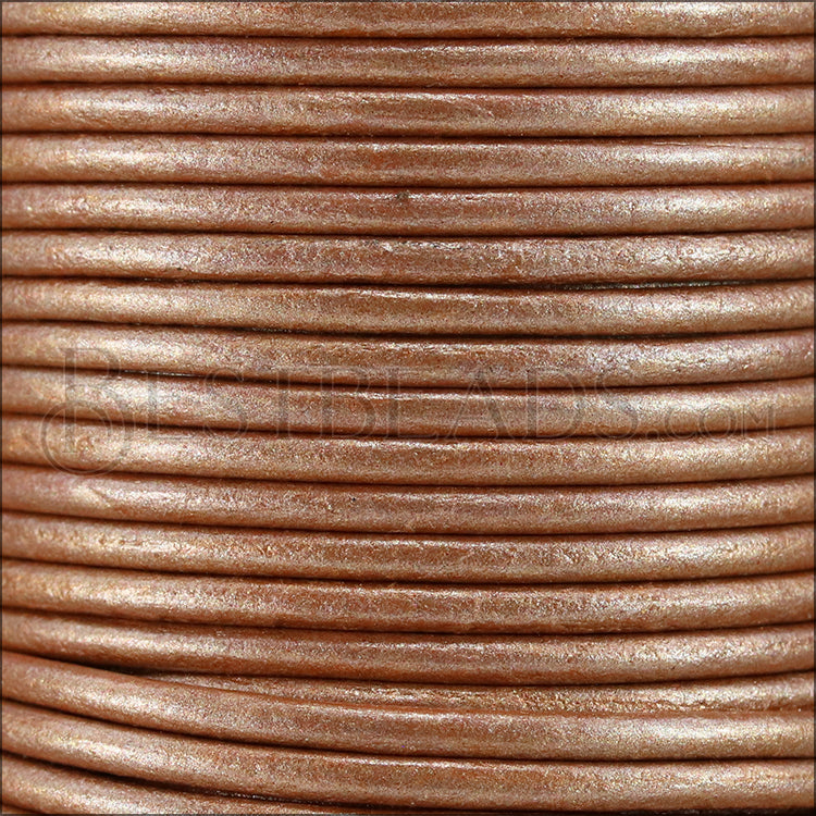 2mm round Indian leather - salmon METALLIC - 25m SPOOL