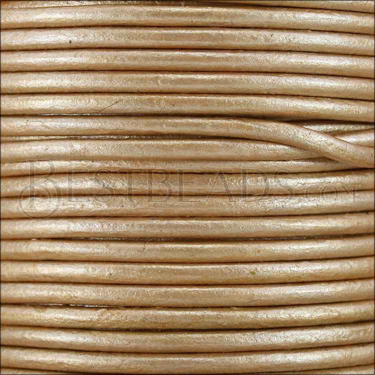 1mm round Indian leather - lt musk METALLIC - 25m SPOOL