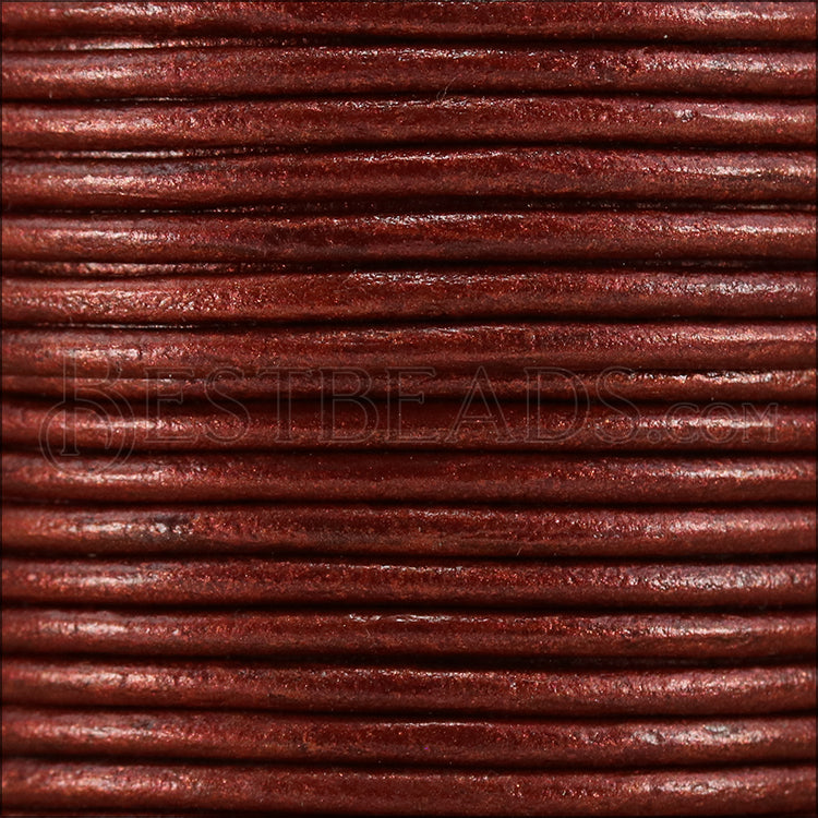 1mm round Indian leather - maroon METALLIC - 25m SPOOL
