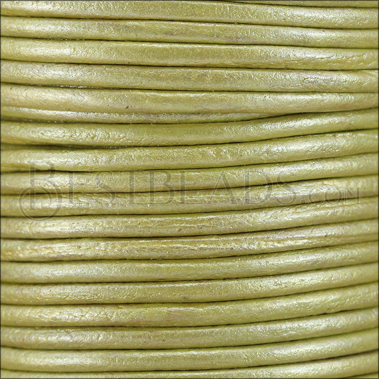 1.5mm round Indian leather - lt fern green METALLIC - 25m SPOOL