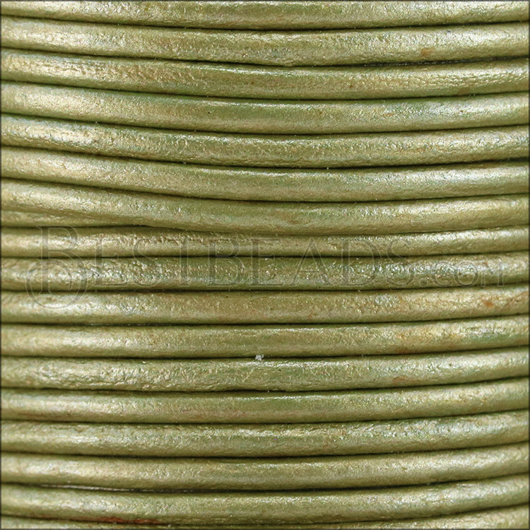 2mm round Indian leather - fern green METALLIC - 25m SPOOL