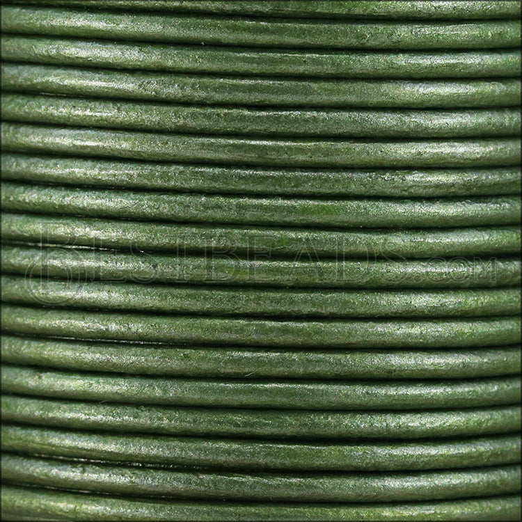 1mm round Indian leather - olive green METALLIC - 25m SPOOL